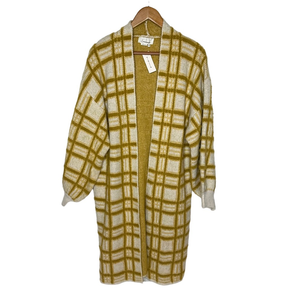 Final Price NWT Anthropologie Windowpane Knit Open Cardigan Coatigan one size - Picture 4 of 13
